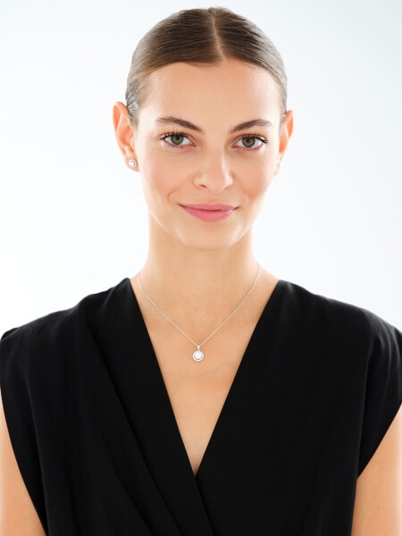 Srebrne kolczyki i zawieszka z cyrkoniami, łańcuszek - komplet