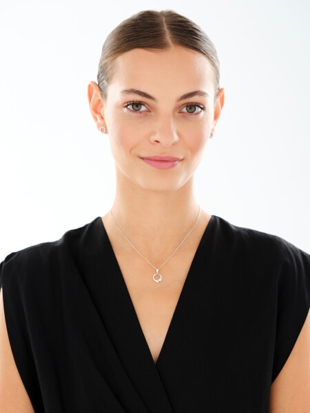 Srebrne kolczyki i zawieszka z cyrkoniami, łańcuszek - komplet