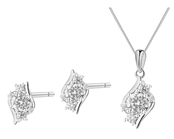 Srebrne kolczyki i zawieszka z cyrkoniami, łańcuszek - komplet