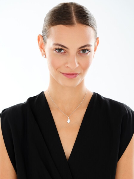 Srebrne kolczyki i zawieszka z cyrkoniami, łańcuszek - komplet