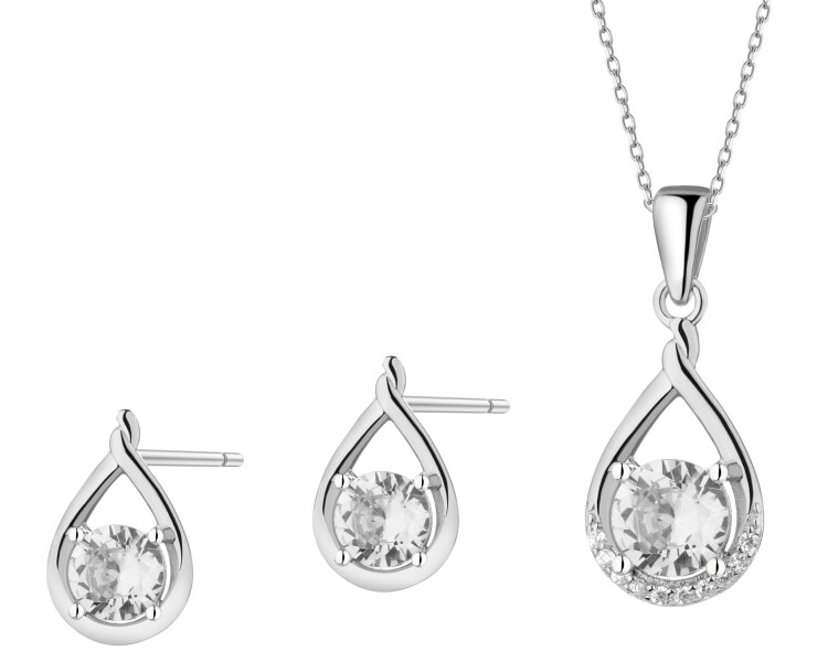 Stříbrné náušnice a přívěsek se zirkony - souprava