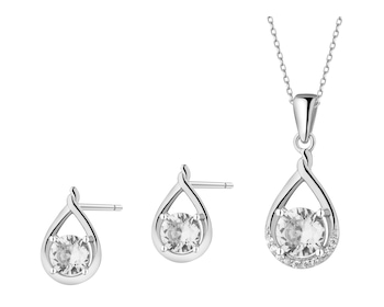 Srebrne kolczyki i zawieszka z cyrkoniami - komplet