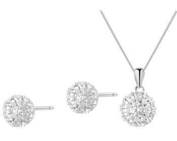 Srebrne kolczyki i zawieszka z cyrkoniami, łańcuszek - komplet