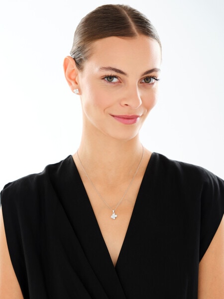 Srebrne kolczyki i zawieszka z cyrkoniami - komplet - kwiaty