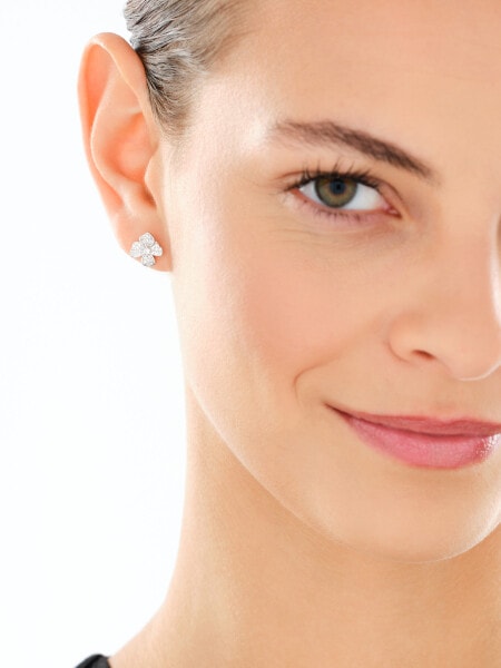 Srebrne kolczyki i zawieszka z cyrkoniami - komplet - kwiaty