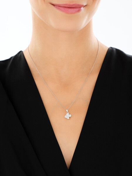 Srebrne kolczyki i zawieszka z cyrkoniami - komplet - kwiaty