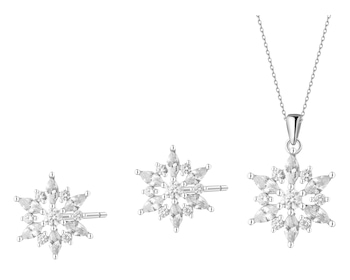 Stříbrné náušnice a přívěsek se zirkony - souprava - rozety
