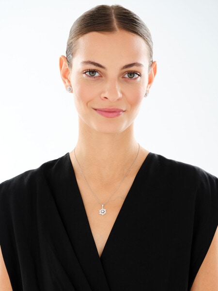 Srebrne kolczyki i zawieszka z cyrkoniami - komplet - rozety