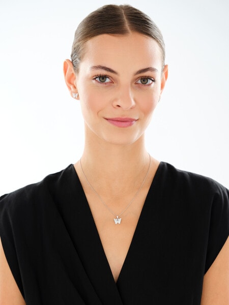 Srebrne kolczyki i zawieszka z cyrkoniami - komplet - motyle