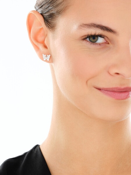 Srebrne kolczyki i zawieszka z cyrkoniami - komplet - motyle