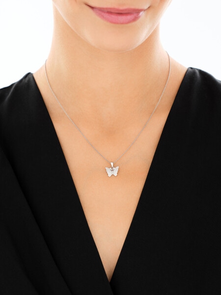 Srebrne kolczyki i zawieszka z cyrkoniami - komplet - motyle