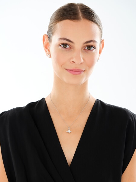 Srebrne kolczyki i zawieszka z cyrkoniami - komplet - motyle