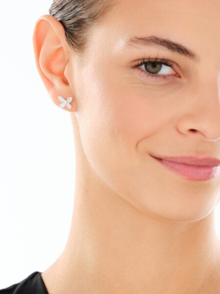 Srebrne kolczyki i zawieszka z cyrkoniami - komplet - motyle