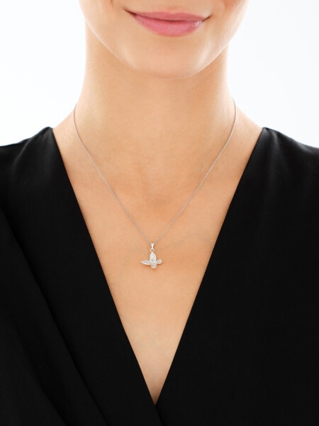 Srebrne kolczyki i zawieszka z cyrkoniami - komplet - motyle