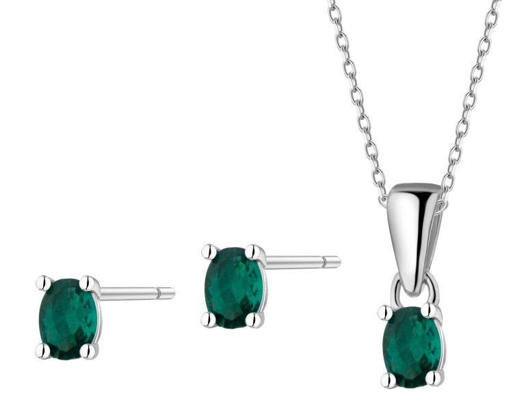 Srebrne kolczyki i zawieszka ze szlifowanym szkłem - komplet