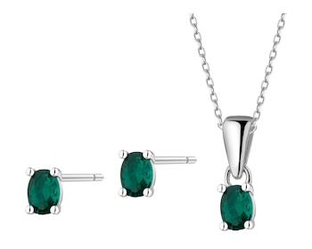 Stříbrné náušnice a přívěsek s broušeným sklem - souprava