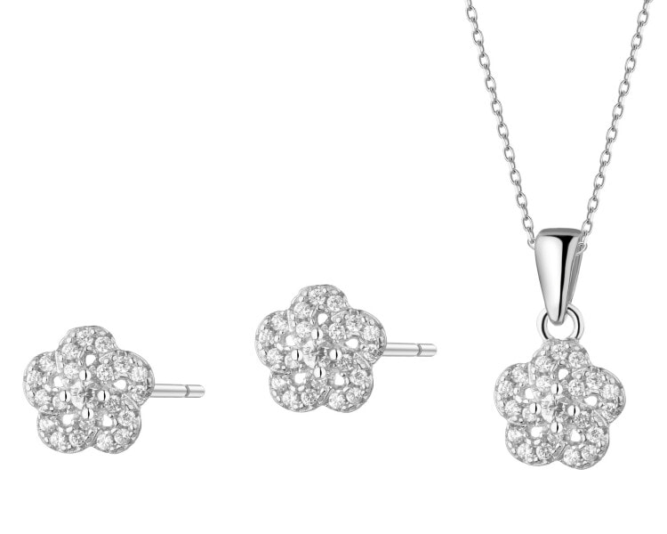 Srebrne kolczyki i zawieszka z cyrkoniami - komplet