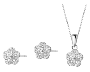 Stříbrné náušnice a přívěsek se zirkony - souprava
