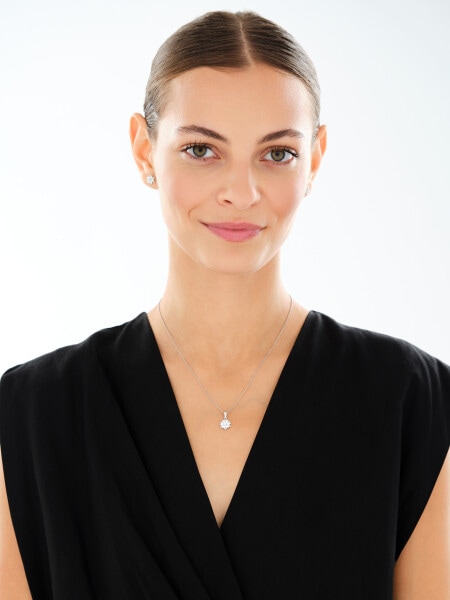 Srebrne kolczyki i zawieszka z cyrkoniami - komplet - śnieżynki