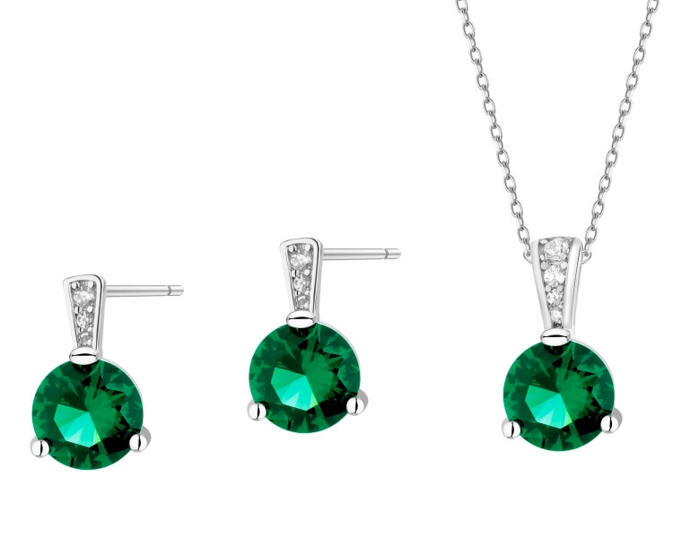 Stříbrné náušnice a přívěsek se zirkony - souprava