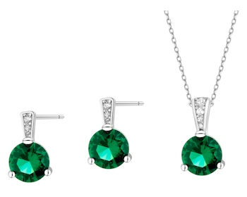 Srebrne kolczyki i zawieszka z cyrkoniami - komplet