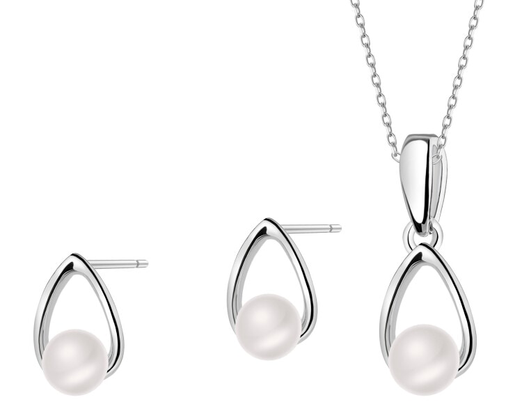 Srebrne kolczyki i zawieszka z perłami - komplet