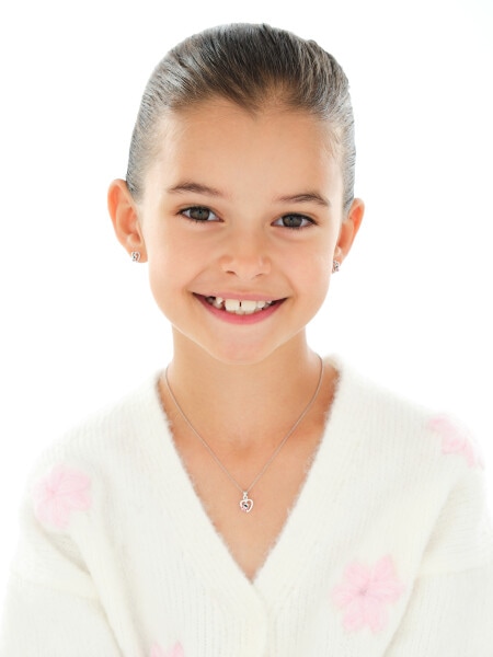 Srebrne kolczyki i zawieszka z emalią - komplet - biedronki, serca