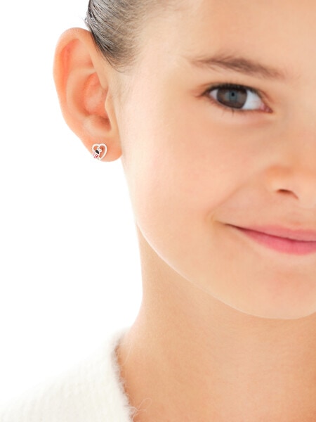 Srebrne kolczyki i zawieszka z emalią - komplet - biedronki, serca