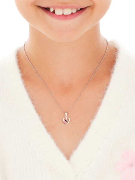 Srebrne kolczyki i zawieszka z emalią - komplet - biedronki, serca