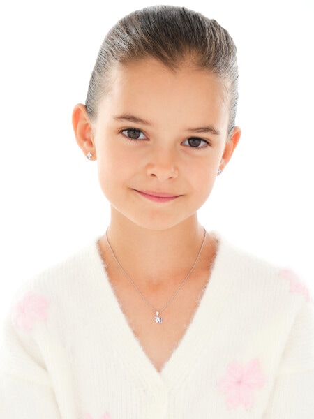 Srebrne kolczyki i zawieszka z emalią - komplet - jednorożce