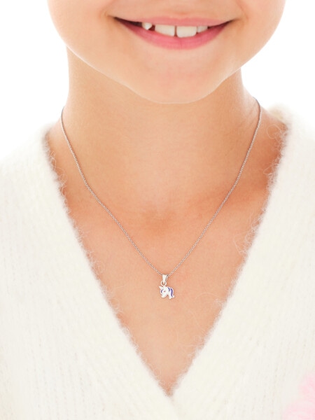 Srebrne kolczyki i zawieszka z emalią - komplet - jednorożce