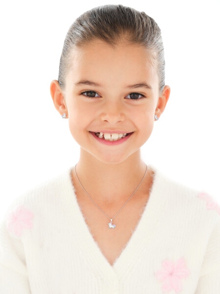 Srebrne kolczyki i zawieszka z emalią - komplet - jednorożce