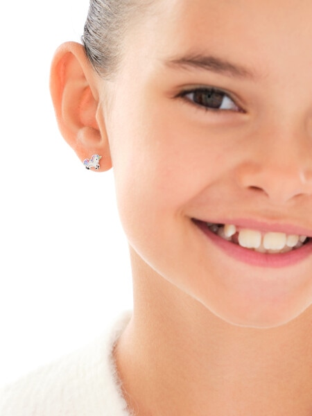 Srebrne kolczyki i zawieszka z emalią - komplet - jednorożce