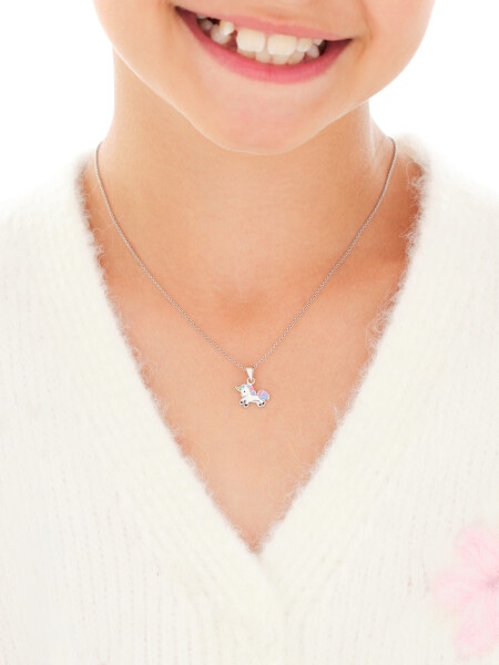 Srebrne kolczyki i zawieszka z emalią - komplet - jednorożce