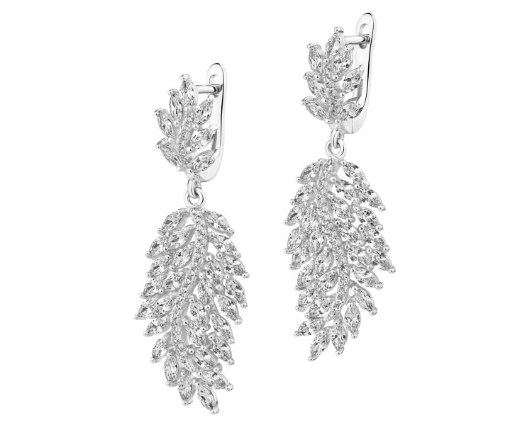 Stříbrné náušnice se zirkony - listy