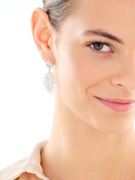 Stříbrné náušnice se zirkony - listy