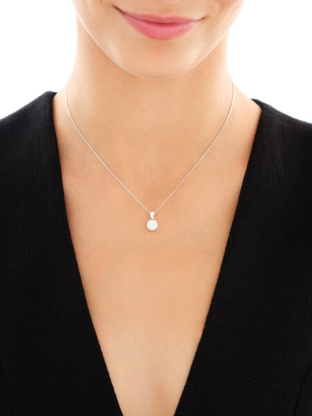 Stříbrné náušnice a přívěsek se syntetickými opály, řetízek - souprava