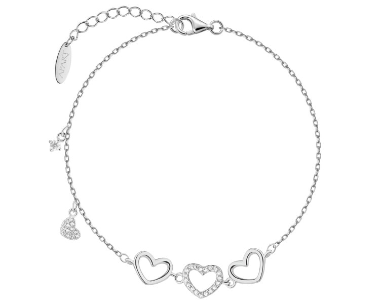 Bransoletka srebrna z cyrkoniami - serca