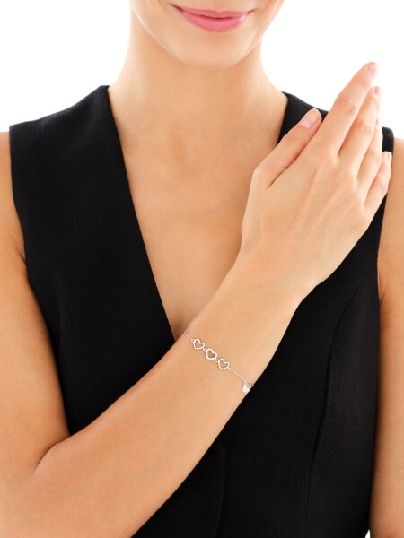 Bransoletka srebrna z cyrkoniami - serca