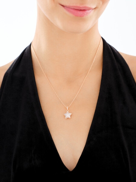 Naszyjnik z mosiądzu pozłacany z cyrkoniami - gwiazda