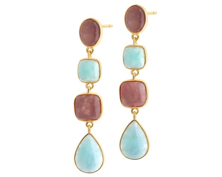Gold-Plated Brass, Gold-Plated Silver Dangling Earring with Amazonite