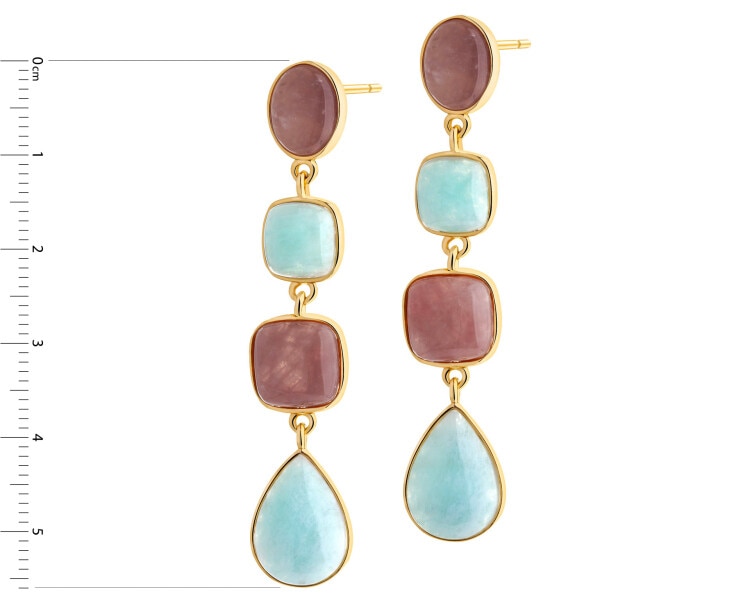 Gold-Plated Brass, Gold-Plated Silver Dangling Earring with Amazonite