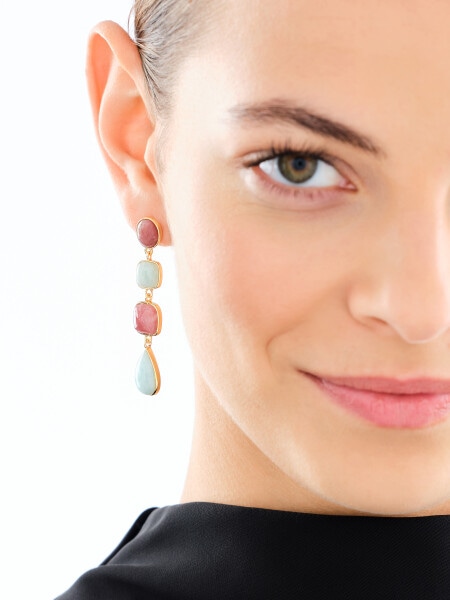 Gold-Plated Brass, Gold-Plated Silver Dangling Earring with Amazonite