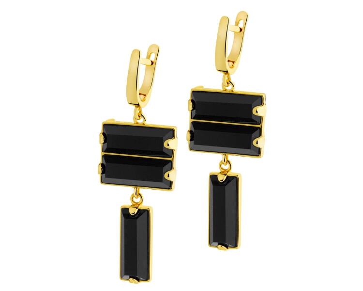 Gold-Plated Brass Dangling Earring with Agate