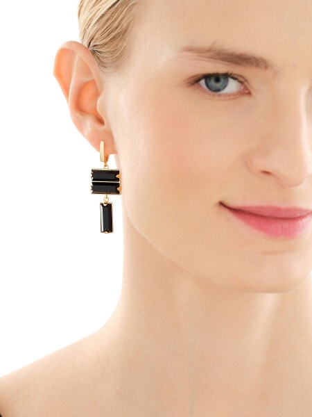 Gold-Plated Brass Dangling Earring with Agate