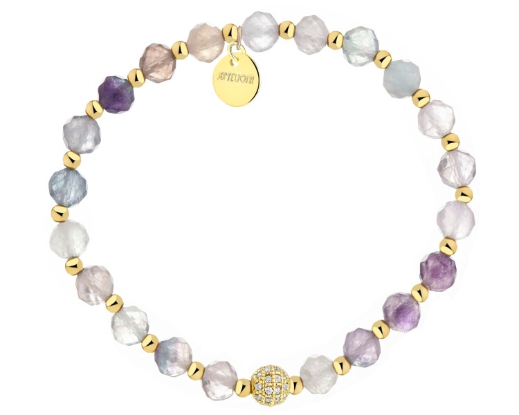 Bransoletka z mosiądzu pozłacana z cyrkoniami i fluorytami