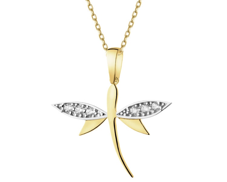 9 K Rhodium-Plated Yellow Gold Pendant with Cubic Zirconia