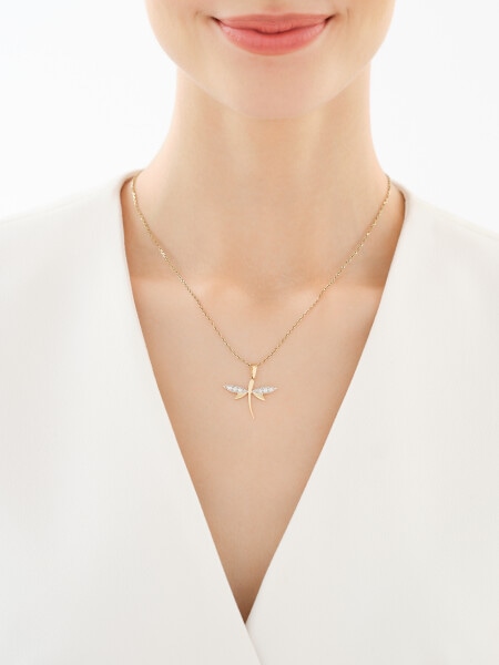 9 K Rhodium-Plated Yellow Gold Pendant with Cubic Zirconia