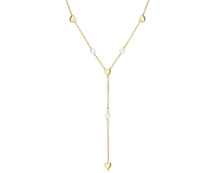 Złoty naszyjnik z perłami - serca
