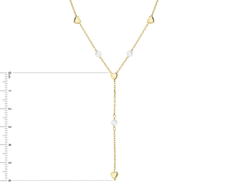 Złoty naszyjnik z perłami - serca